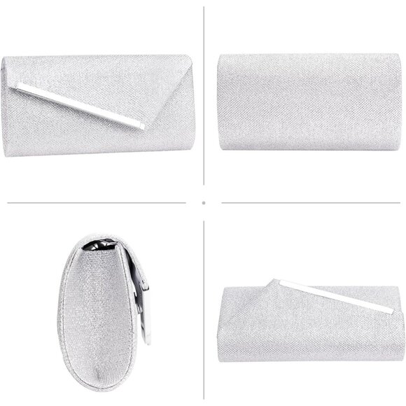 🆕Women Silver Sequin Glitter Evening Bag, Formal Envelope Clutch Purse - Picture 5 of 7